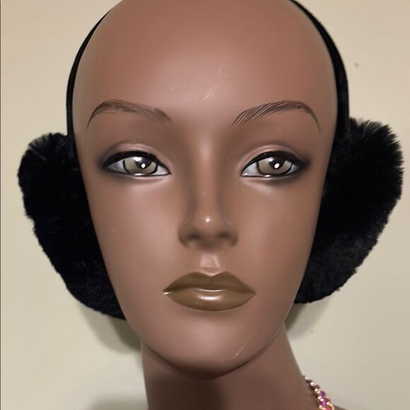 SURELL Genuine Black Rabbit Fur Earmuffs made in USA - Picture 2 of 5